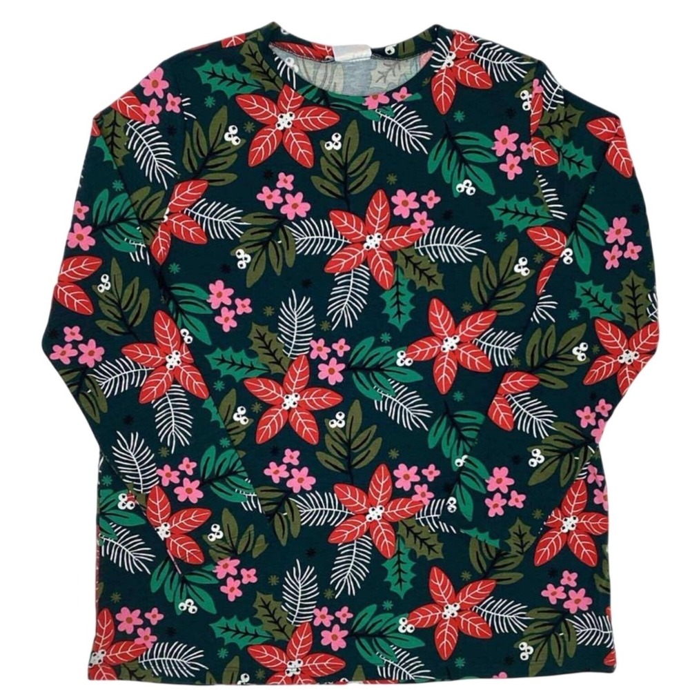 LuLaRoe Womens Top Size 3XL Sharon Green Poinsettia Floral Holiday Christmas NWT
